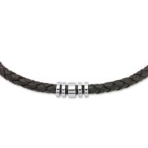 Mens Unique & Co Stainless Steel Dark Brown Leather Necklace