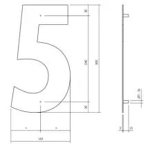 Intersteel Huisnummer 5 Xl Hoogte 30cm Rvs Mat Zwart