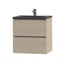 Tiger Badmeubelset Loft 60cm - Naturel Eik - Met 2 Lades - Met Mat Zwarte Wastafel - 60,2x46,5x45cm