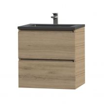 Tiger Wastafelonderkast Loft 60cm - Chalet Eik - Met 2 Lades - Met Mat Zwarte Wastafel - 60,2x46,5x45cm