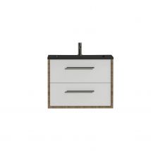 Tiger Wastafelonderkast Boston 80cm - Hoogglans Wit / Chalet Eik - Met 2 Lades - Met Mat Zwarte Wastafel - 80,2x62,5x45cm