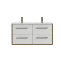 Tiger Wastafelonderkast Boston 120cm - Hoogglans Wit / Chalet Eik - Met 4 Lades - Met Hoogglans Witte Wastafel - 120x62,5x45cm