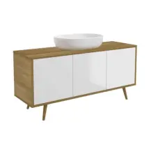 Royo Wastafelonderkast Woody 140cm - Wit / Natuur Eik Glanzend - Met 3 Deuren - 140x56x46cm