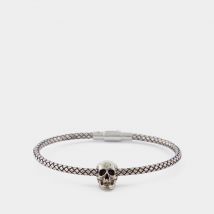 Cord Metallic Skull Bracelet in Silver Brass
