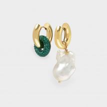 Earrings With Donut And Pearl with Green and White Detail