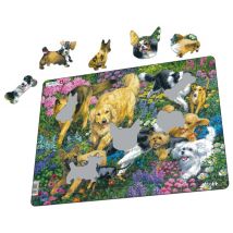 Puzzle Cadre - Chiens dans un Champ de Fleurs
