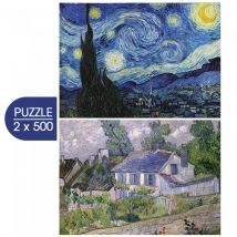 Grafika 2 Puzzles - L'Art de Van Gogh : La Nuit étoilée, 1889 - Maison à Auvers, 1890