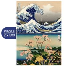 Grafika 2 Puzzles - Hokusais Kunst: Die Große Welle vor Kanagawa - Shinagawa am Tokaido 500 Teile Puzzle Grafika-F-33707