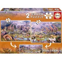 Educa 2 Puzzles - Wild animals Panoramic 100 Teile Puzzle Educa-18606