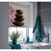 Store enrouleur salle de bain bambous zen et orchidées roses