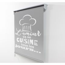 Store enrouleur cuisine phrase texte blanc fond gris