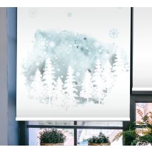 Store enrouleur salon oeuvre de conifères d'hiver
