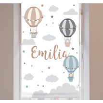 Estor habitación infantil con nombre y globos gris pastel