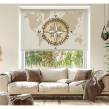 Store enrouleur salon carte monde vintage boussole