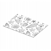 Set de table rectangulaire Vie marine et coquillages noir blanc