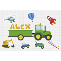 Set de table pour enfant tracteurs dessins avec nom