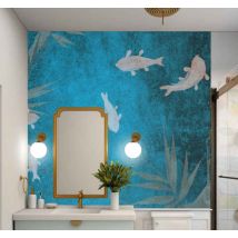 Photo murale salle de bain Bambou et poisson