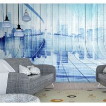 Papier peint bois city skyline ville