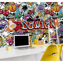 Tapisserie murale chambre ado art smiley