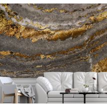 Papier peint mural effet texture luxueux en or et marbre bleu