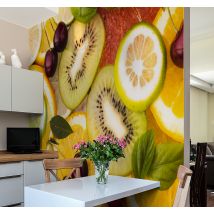 Tapisserie panoramique cuisine différentes découpes de fruits