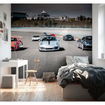 Tapisserie murale chambre ado voiture course sur piste