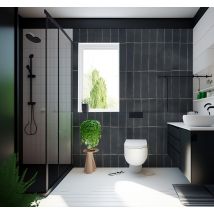 Tapisserie murale salle de bain carrelage gris