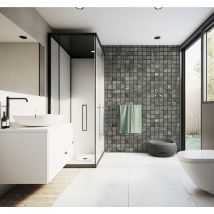 Tapisserie murale salle de bain tuiles noires