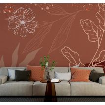 Papier peint terracotta feuilles minimaliste