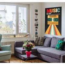 Poster mural "Music is life" style rétro