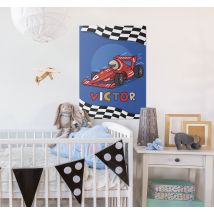Poster mural Formule 1 pour enfants avec prénom