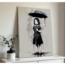 Tableau art fille au parapluie
