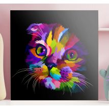 Tableau chat multicolore style pop art