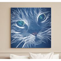 Tableau visage de chat abstrait bleu