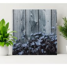 Tableau marguerites sur une planche de bois grise