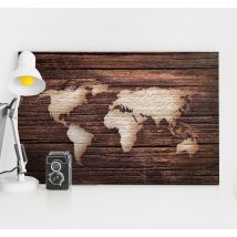 Tableau 3D carte du monde sur motif effet bois