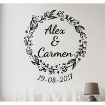 Sticker mural pour salon couronne mariage personnalisable