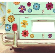 Sticker camping car tuning fleurs multicolores