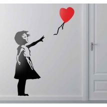 Sticker mural pour chambre Banksy fille au ballon cœur