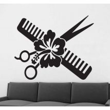 Sticker fleur ciseaux peigne