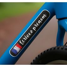 Autocollant vélo boîte avec nom et drapeau