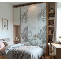 sticker pour porte placard plantes noires et blanches