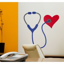 sticker cœur stéthoscope bleu et rouge