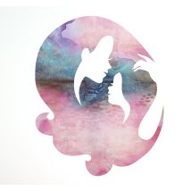 Sticker pour mère aquarelle fille et mère