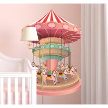Sticker chambre fille carrousel coloré