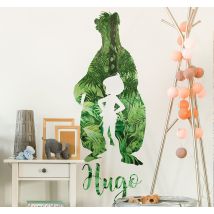 Sticker chambre enfant ours et garçon jungle avec prénom