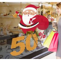 Sticker Noël vitrine affiche Père Noël soldes
