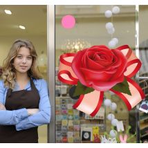 Sticker vitrine rose ruban