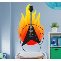 Autocollant guitare heavy metal feu