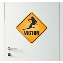 Sticker porte panneau de ski avec prénom